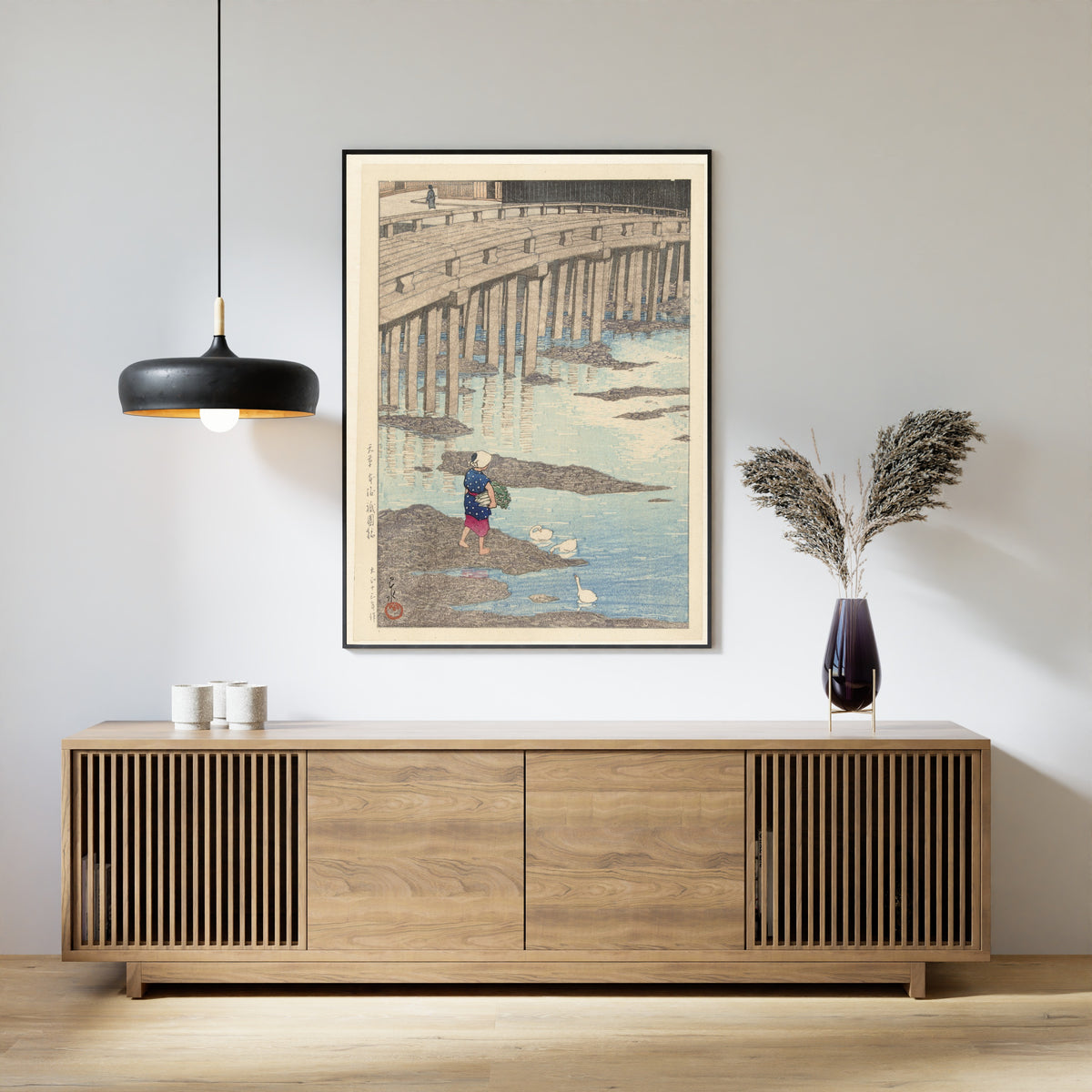 Kawase Hasui — Gion Bridge at Hondo, Amakusa | Japanese Woodblock Print (Shin Hanga)