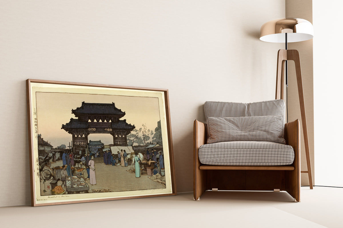 Hiroshi Yoshida — Market in Mukden | Japanese Woodblock Print (Shin Hanga)