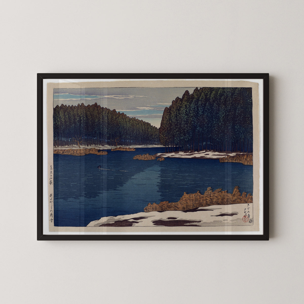 Kawase Hasui — Lingering Snow at Inokashira | Japanese Woodblock Print (Shin Hanga)