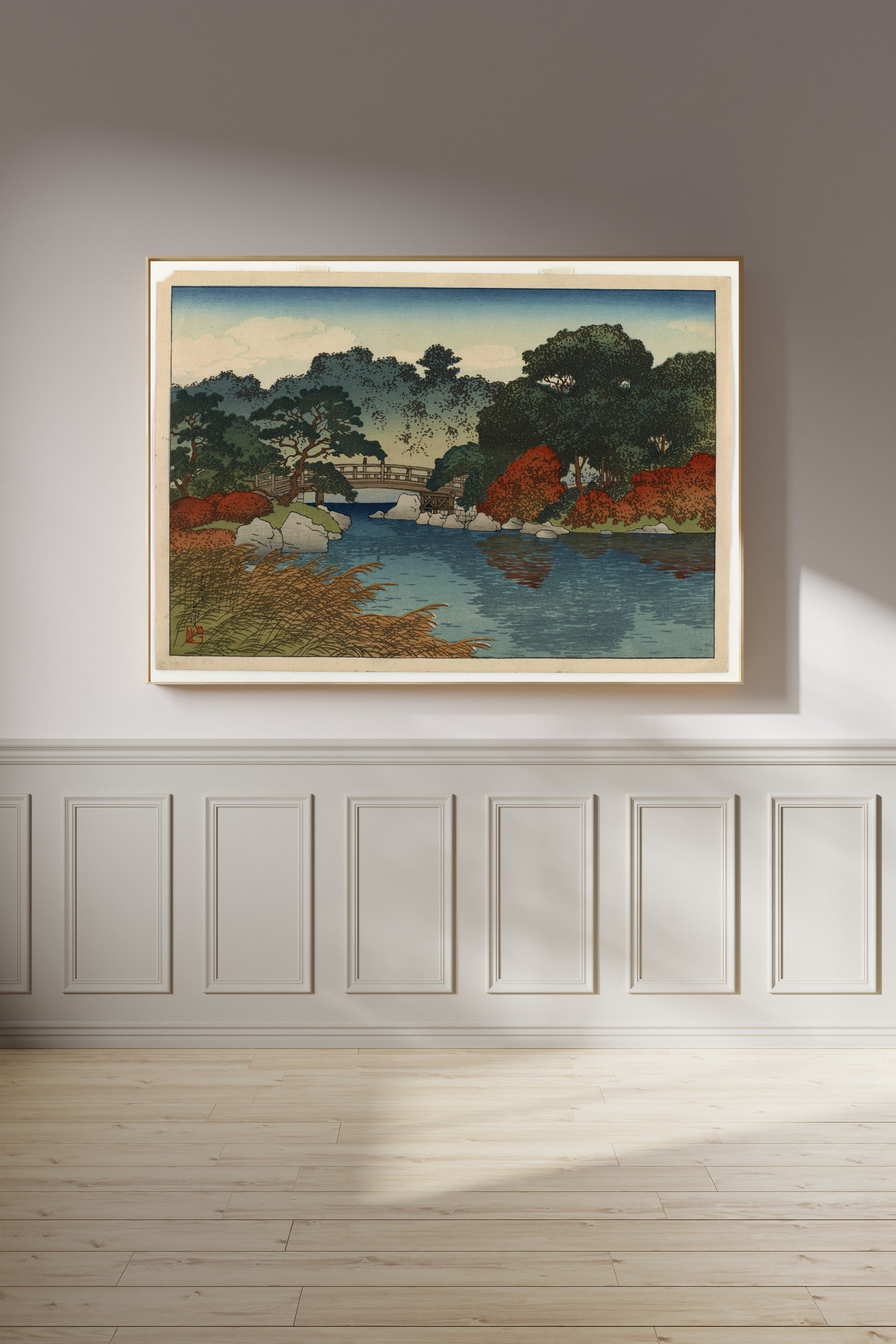 Kawase Hasui — Autumn Garden, Mitsubishi Villa at Fukagawa | Japanese Woodblock Print (Shin Hanga)