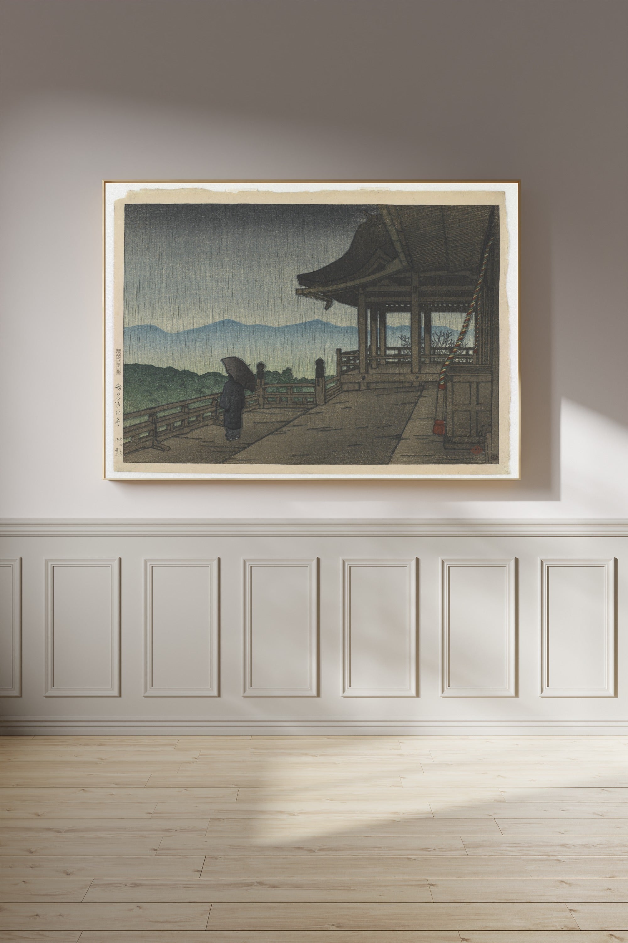 Kawase Hasui — Rain at Kiyomizu Temple | Japanese Woodblock Print (Shin Hanga)