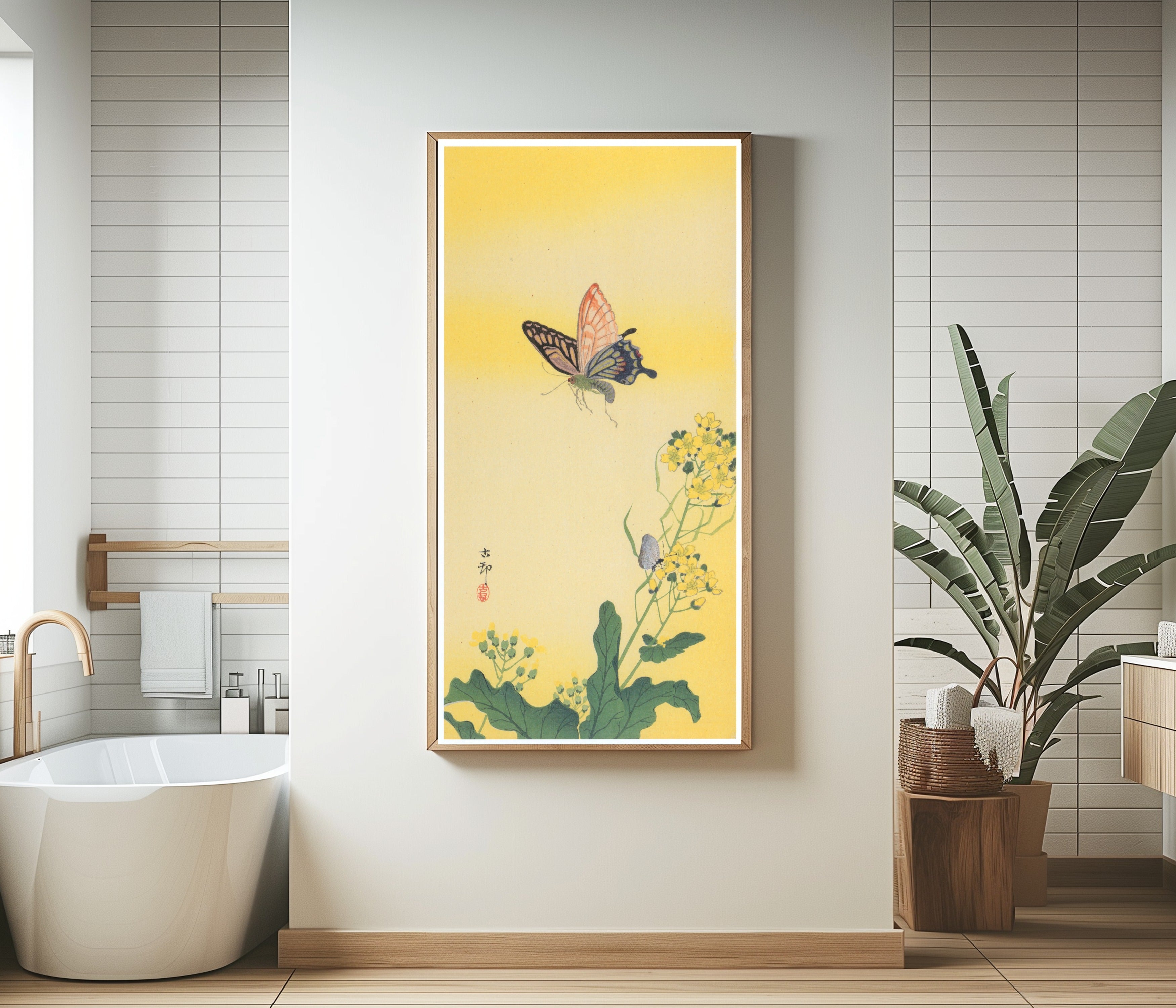Ohara Koson — Swallowtail and Rapeseed Flowers | Japanese Bird & Flower Woodblock Print