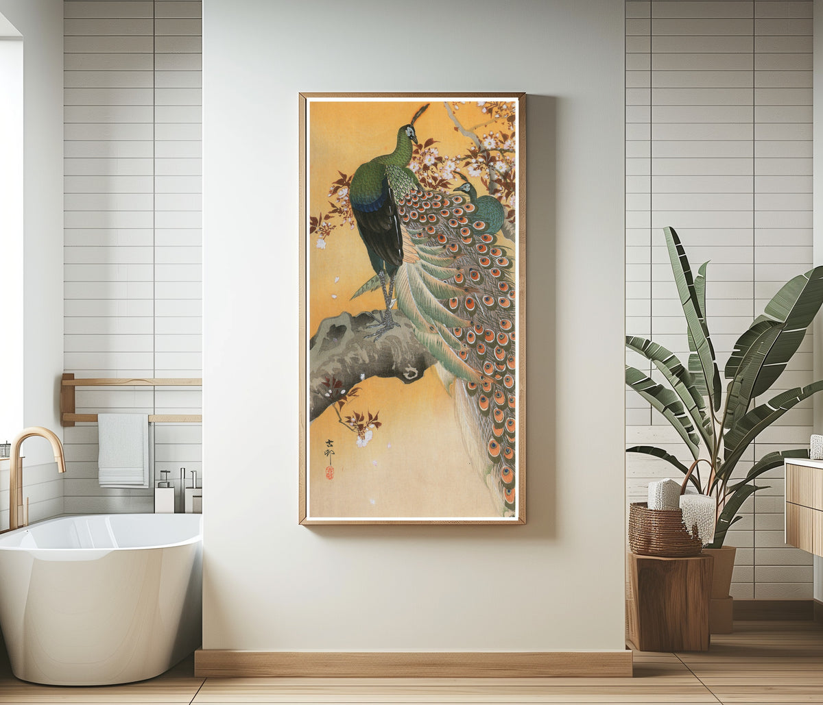 Ohara Koson — Pair of Peacocks on Cherry | Japanese Bird & Flower Woodblock Print