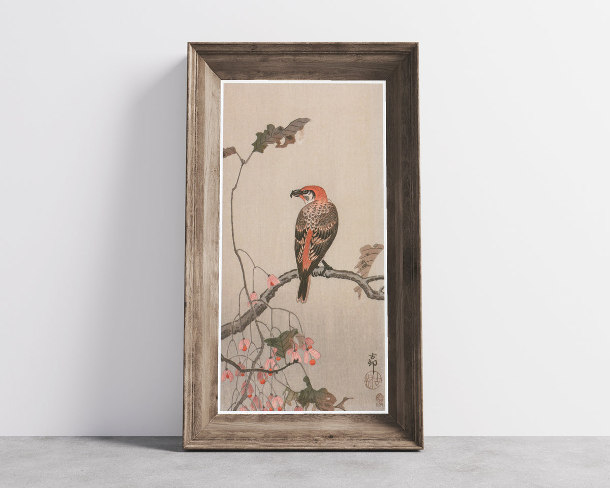 Ohara Koson — Crossbill and Begonia | Japanese Bird & Flower Woodblock Print