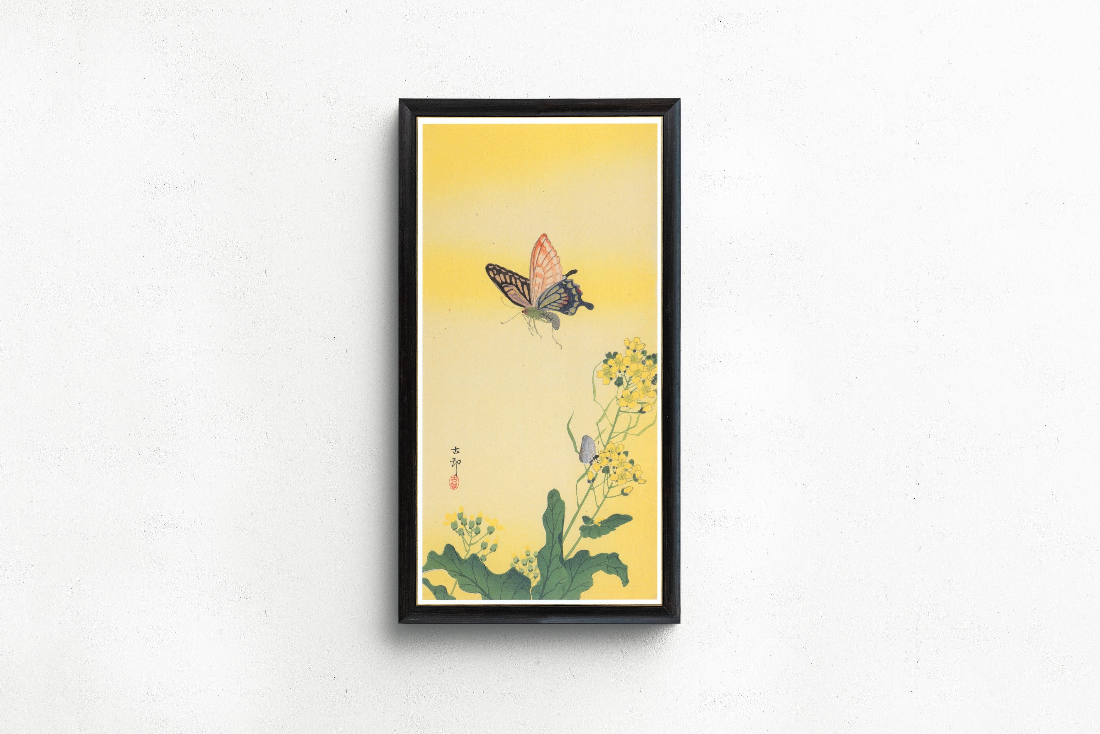 Ohara Koson — Swallowtail and Rapeseed Flowers | Japanese Bird & Flower Woodblock Print