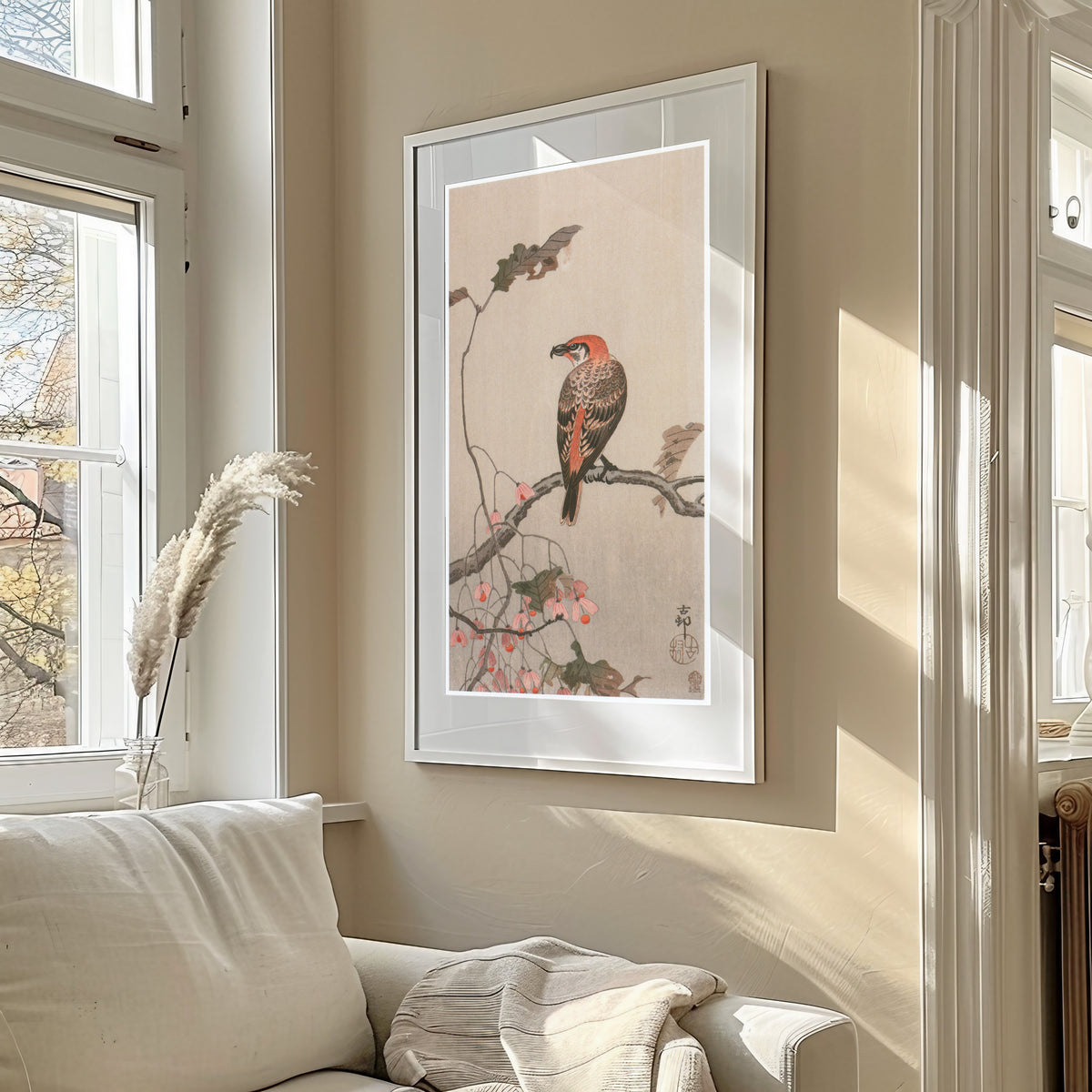 Ohara Koson — Crossbill and Begonia | Japanese Bird & Flower Woodblock Print