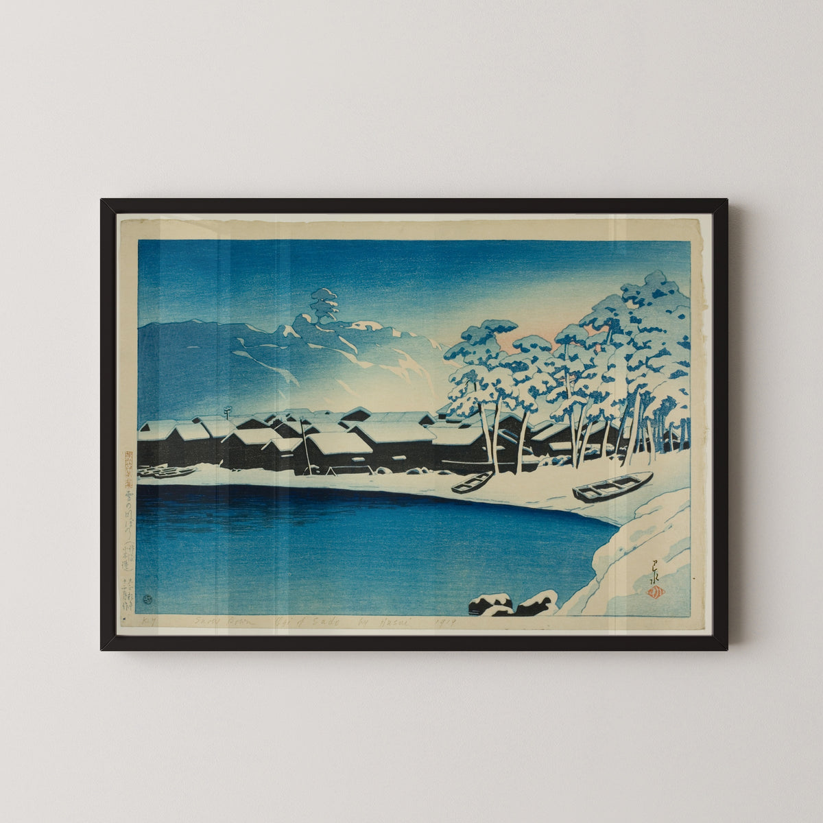 Kawase Hasui — Dawn Snow at the Port of Ogi | Japanese Woodblock Print (Shin Hanga)