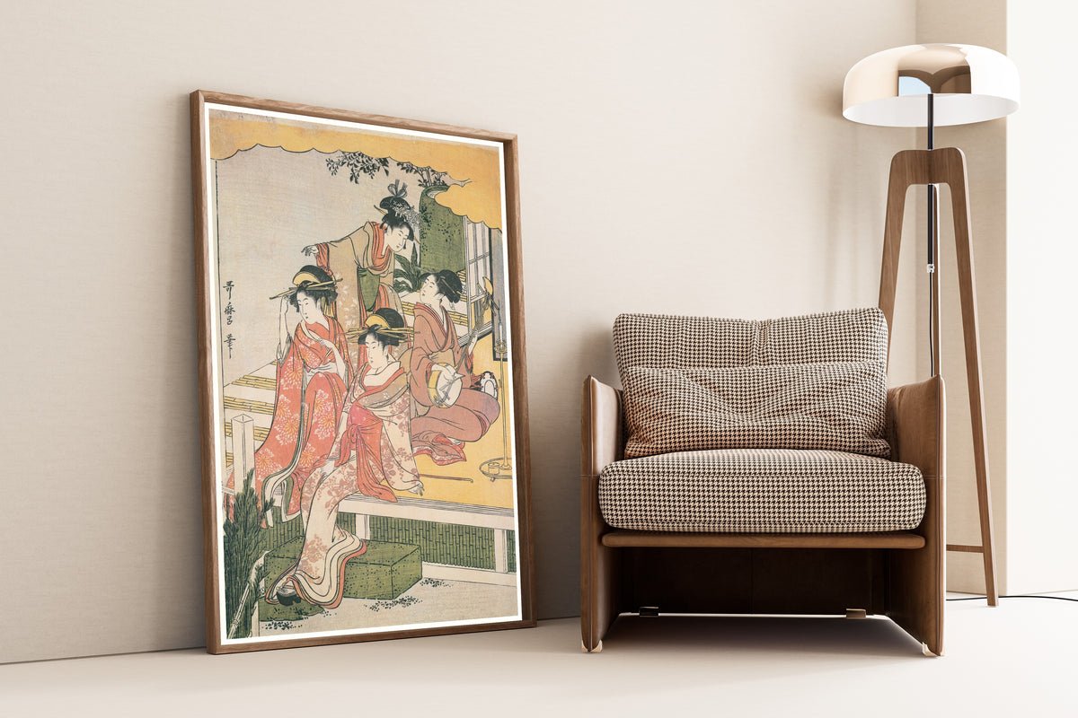 Kitagawa Utamaro — Parody of Ushiwakamaru and Princess Joruri (centre sheet) | Japanese Woodblock Print (Ukiyo-e)