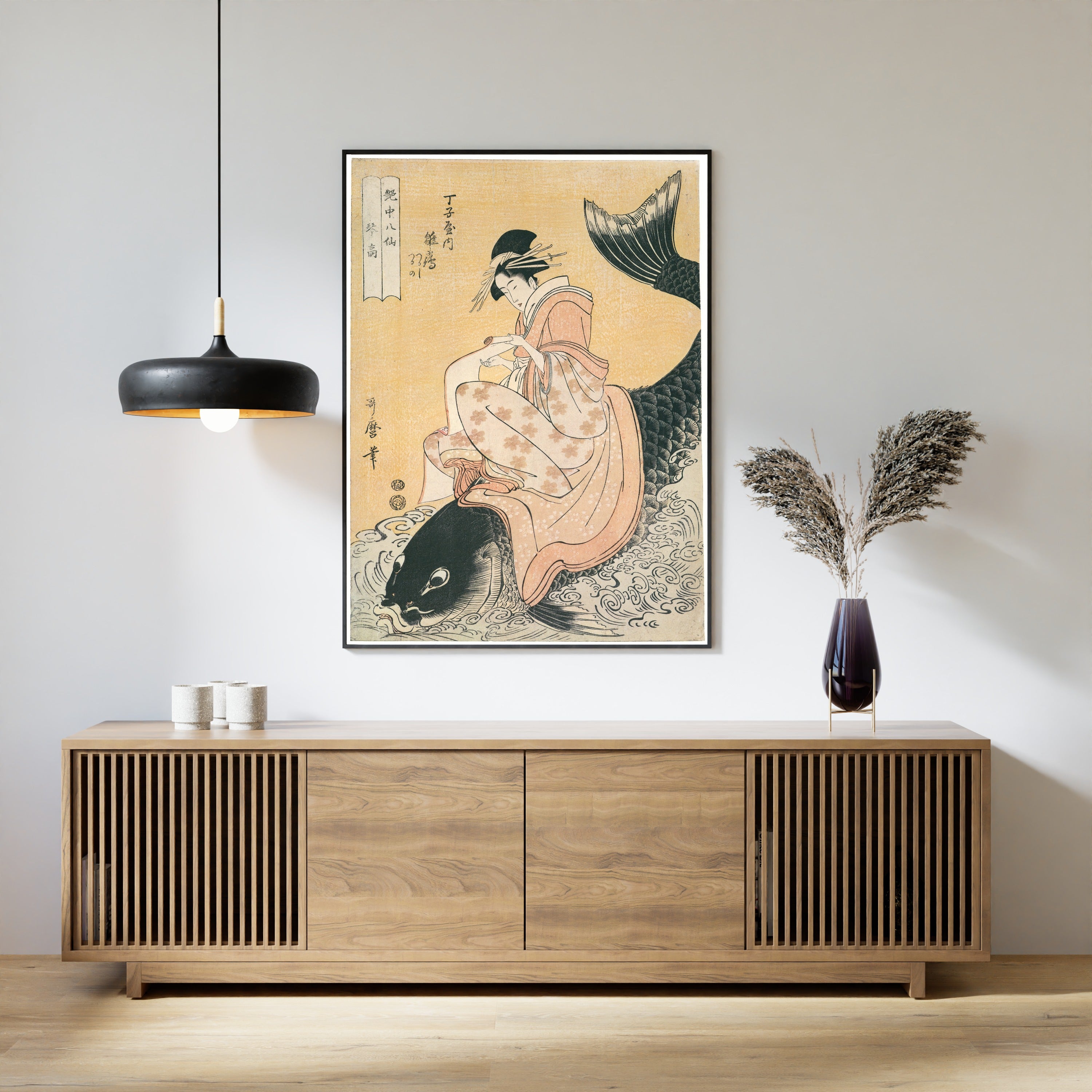 Kitagawa Utamaro — Hinazuru of Chojiya as Kinko Riding a Carp | Japanese Woodblock Print (Ukiyo-e)
