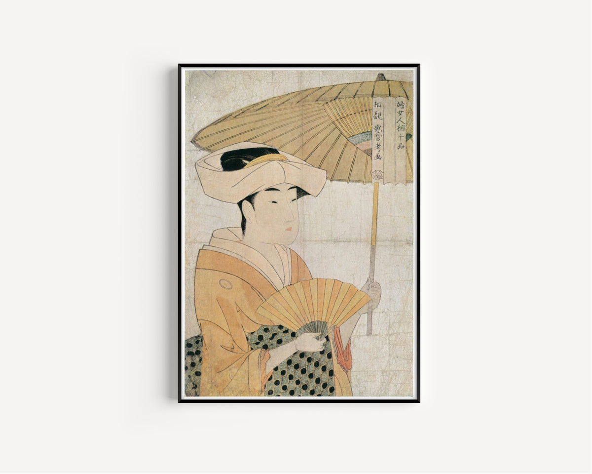 Kitagawa Utamaro — Woman with Fan and Parasol, from Ten Physiognomies of Women | Japanese Woodblock Print (Ukiyo-e)