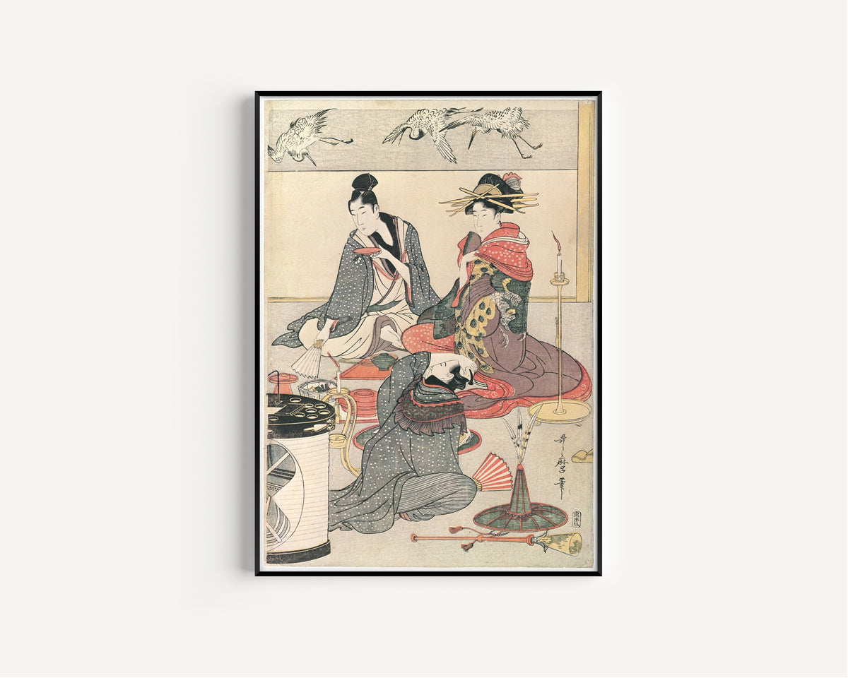 Kitagawa Utamaro — Niwaka Festival Performers at a Teahouse (centre sheet) | Japanese Woodblock Print (Ukiyo-e)