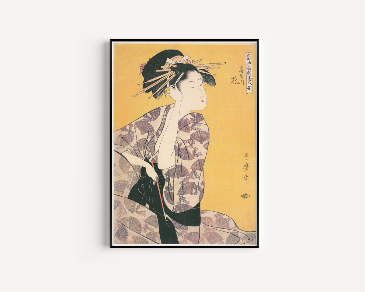 Kitagawa Utamaro — Hanaogi of the Ogiya (Holding a Pipe) | Japanese Woodblock Print (Ukiyo-e)