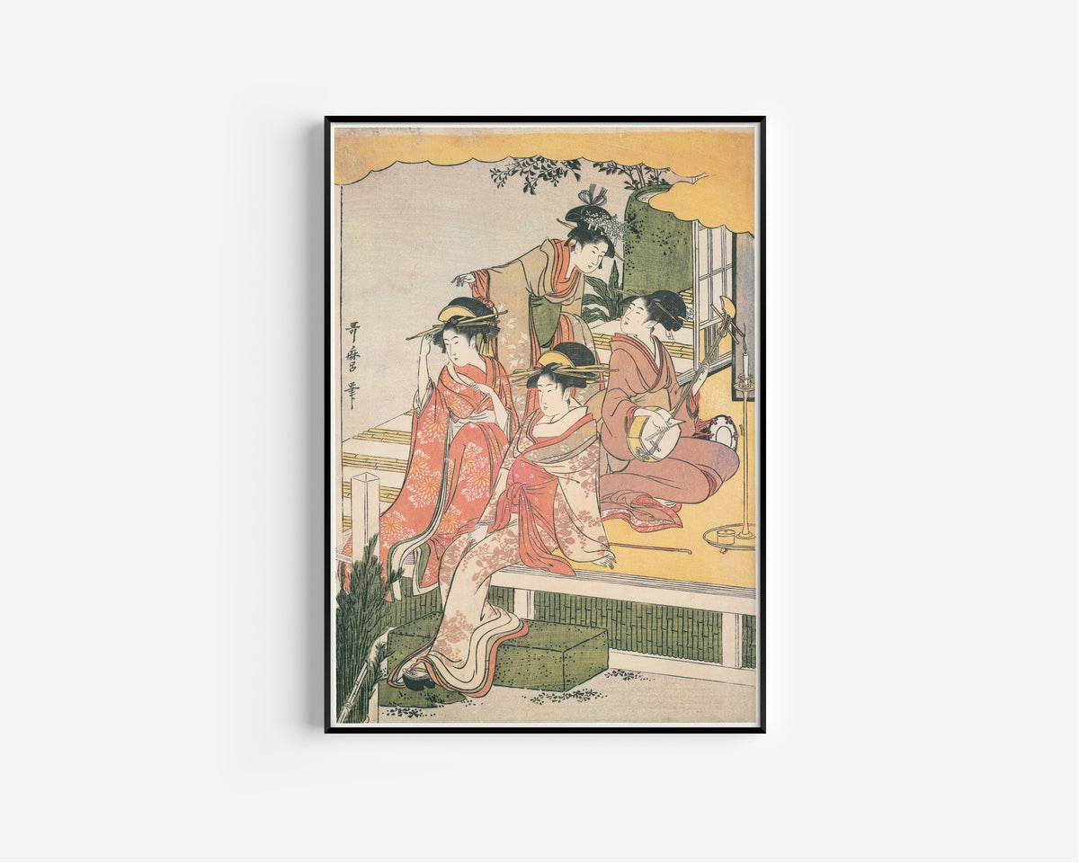Kitagawa Utamaro — Parody of Ushiwakamaru and Princess Joruri (centre sheet) | Japanese Woodblock Print (Ukiyo-e)