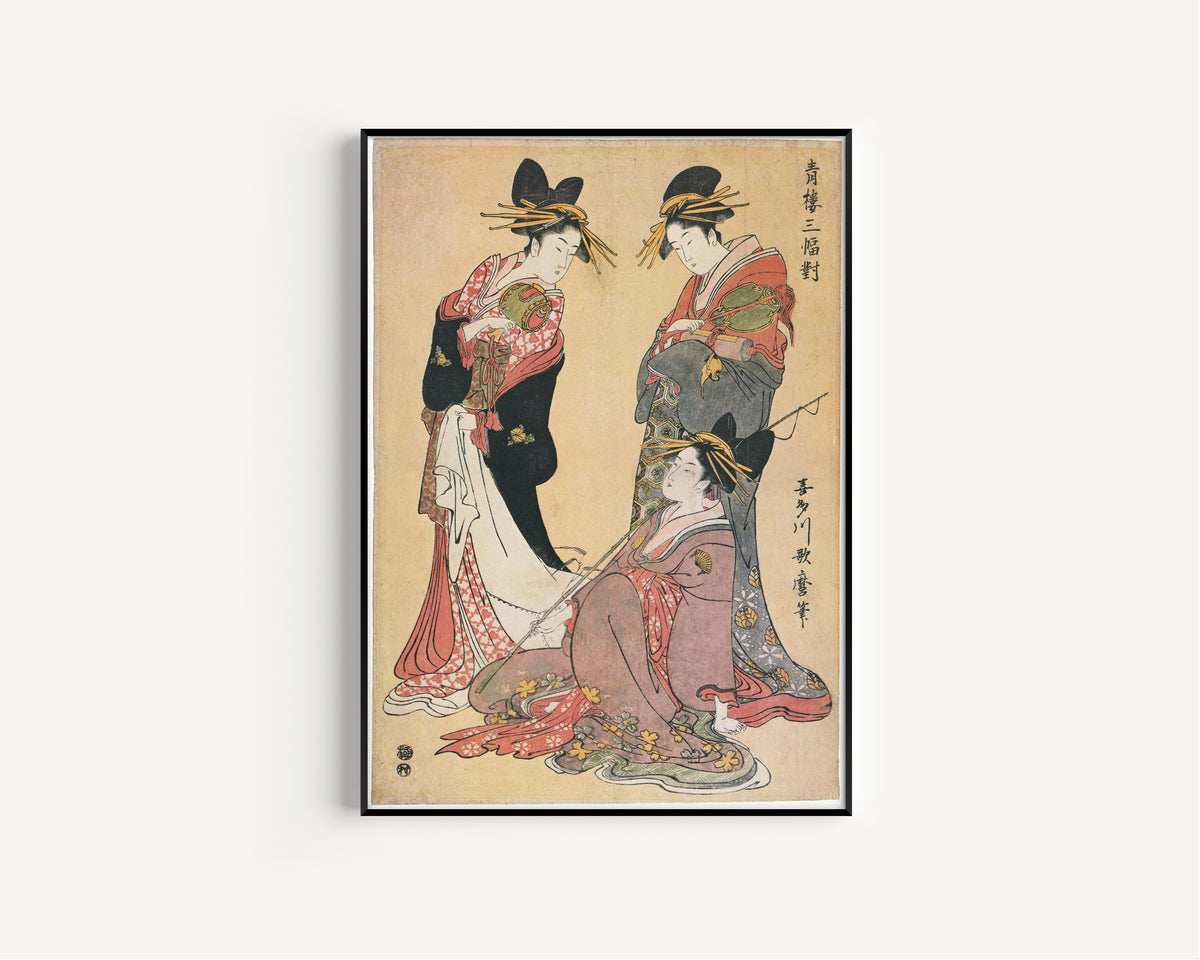 Kitagawa Utamaro — Three Beauties of the Pleasure Quarters (Seiro sanpukutsui) | Japanese Woodblock Print (Ukiyo-e)