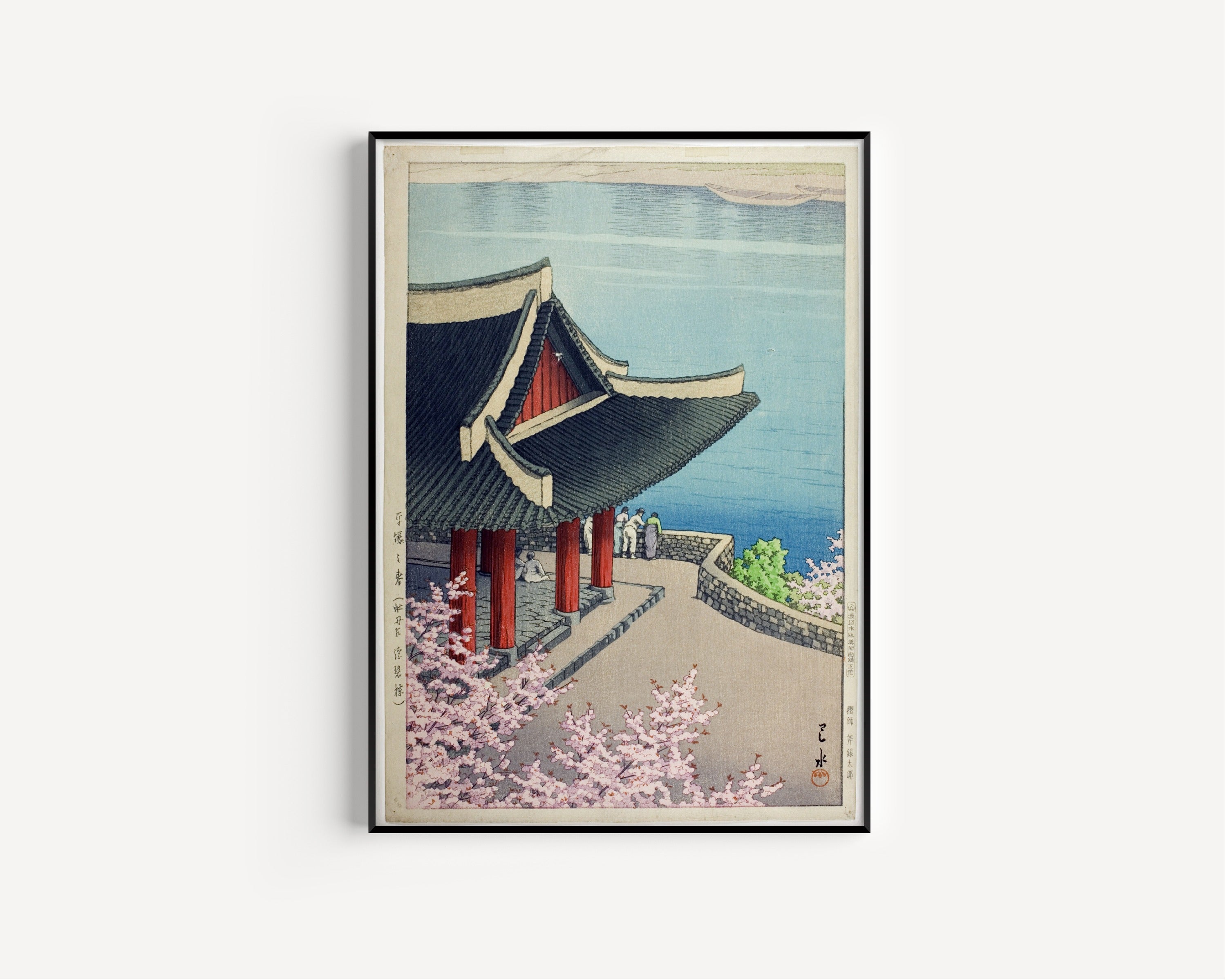 Kawase Hasui — Spring at Pubyok Pavilion, Korea | Japanese Woodblock Print (Shin Hanga)