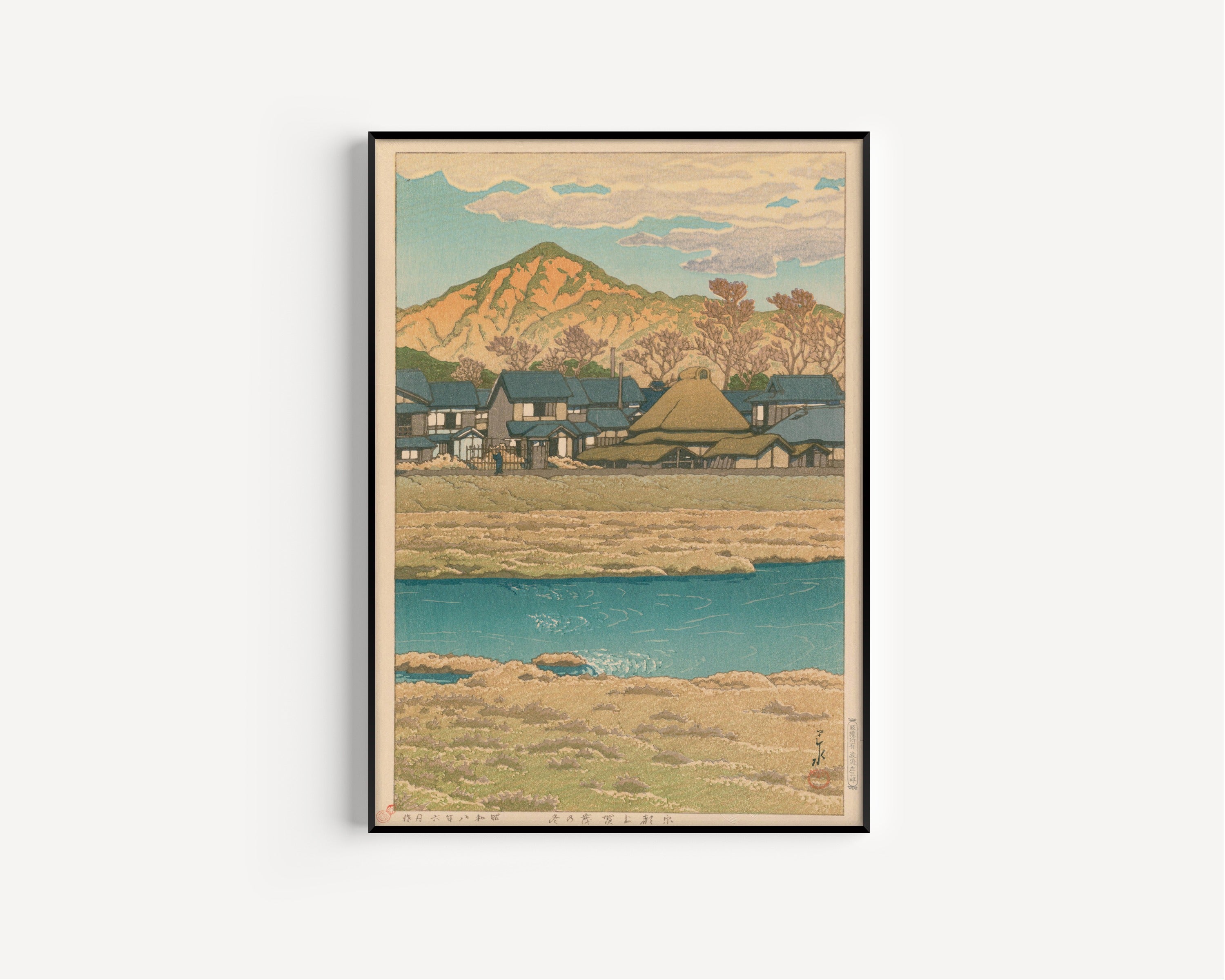 Kawase Hasui — Winter at Kamigamo, Kyoto | Japanese Woodblock Print (Shin Hanga)