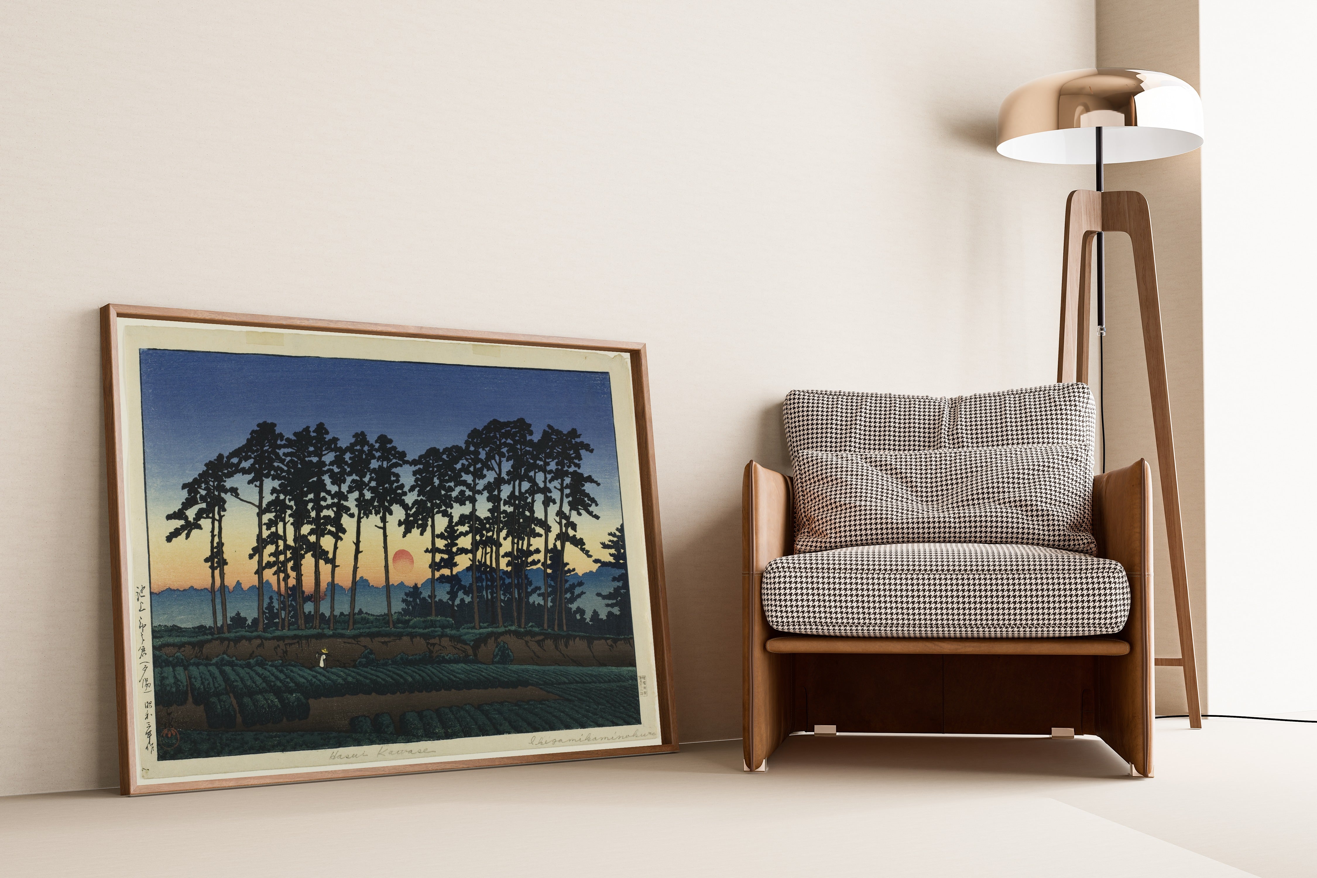 Kawase Hasui — Setting Sun at Ichinokura, Ikegami | Japanese Woodblock Print (Shin Hanga)