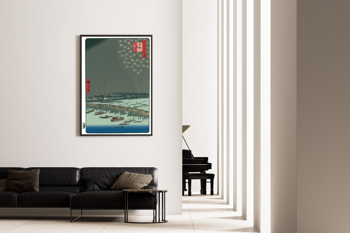 Utagawa Hiroshige — Fireworks at Ryōgoku | Japanese Woodblock Print (Ukiyo-e)