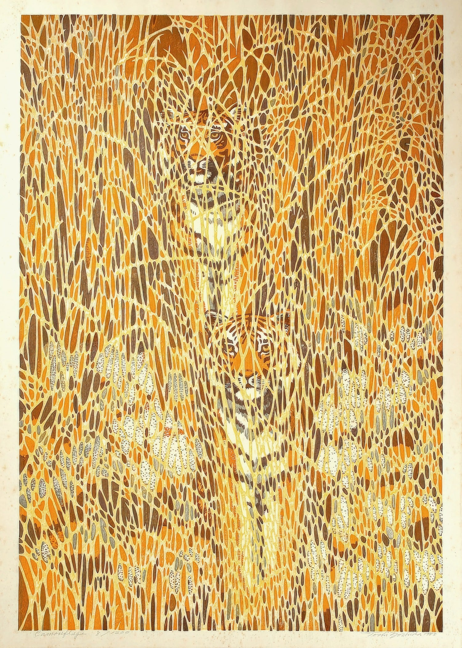 Toshi Yoshida — Camouflaged Tigers | Sosaku-hanga Print