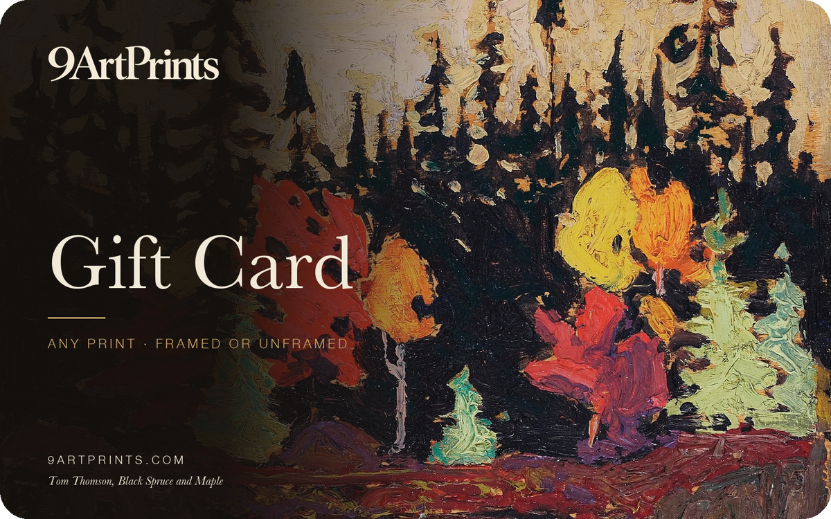 9 Art Prints gift card with Tom Thomson's Black Spruce and Maple