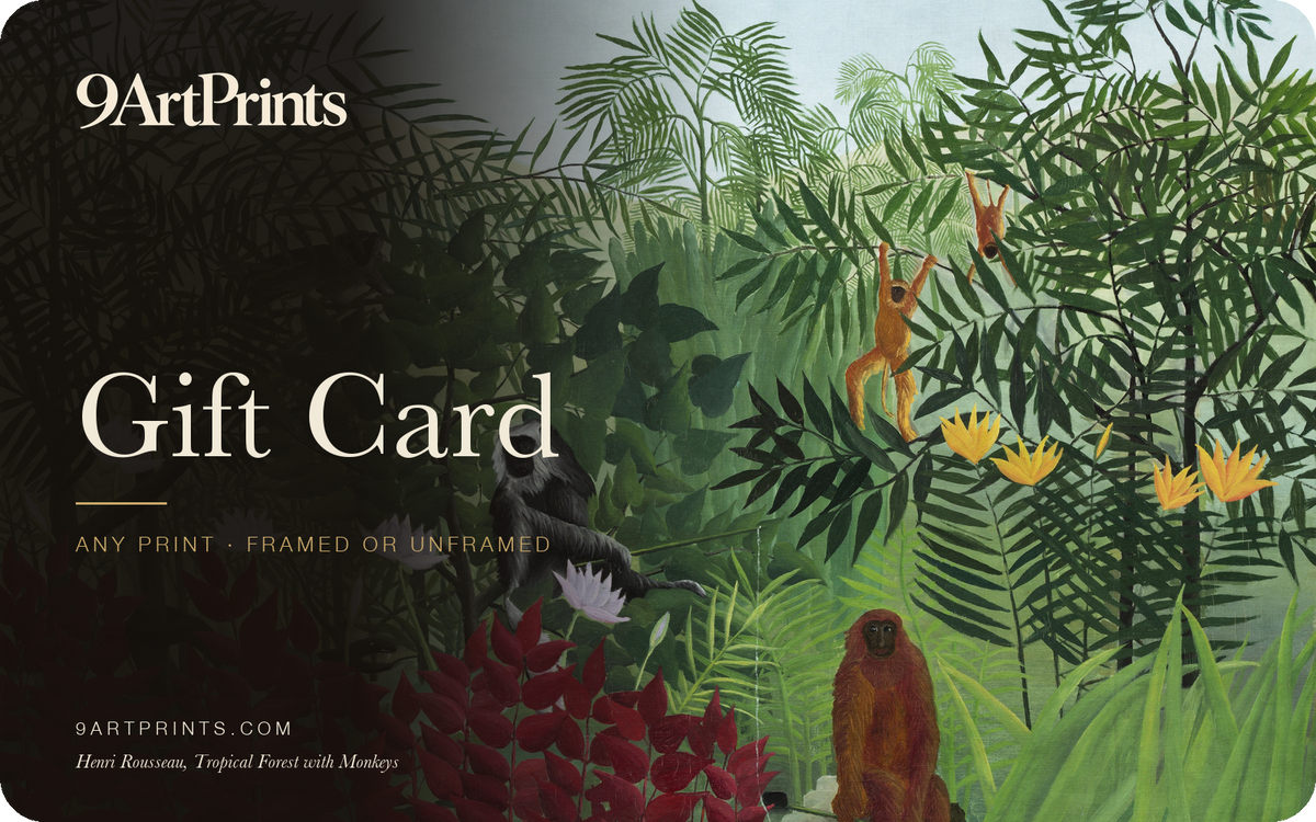 9 Art Prints gift card with Henri Rousseau's Tropical Forest with Monkeys