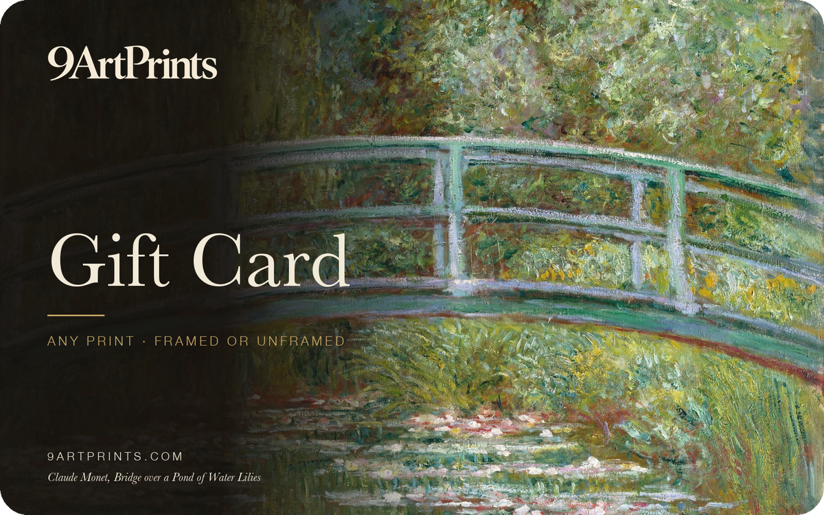 9 Art Prints gift card with Monet's Bridge over a Pond of Water Lilies