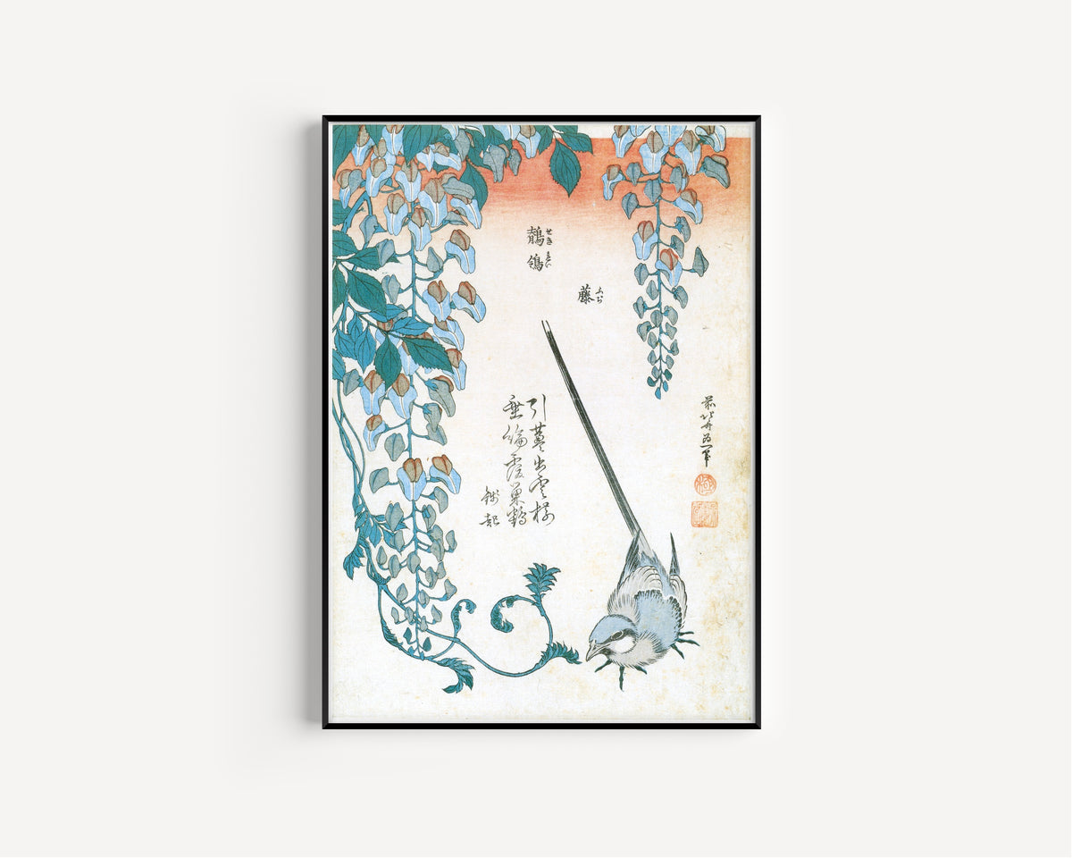 Katsushika Hokusai — Wagtail and Wisteria | Japanese Woodblock Print (Ukiyo-e)
