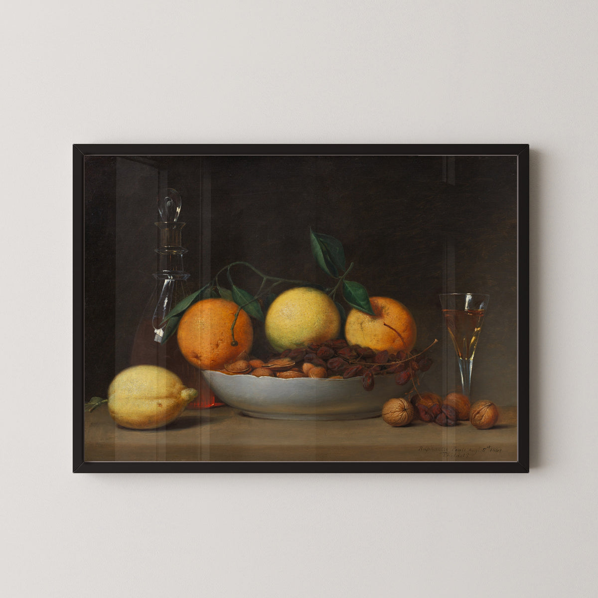 A Dessert by Raphaelle Peale — in a black frame on a pale wall
