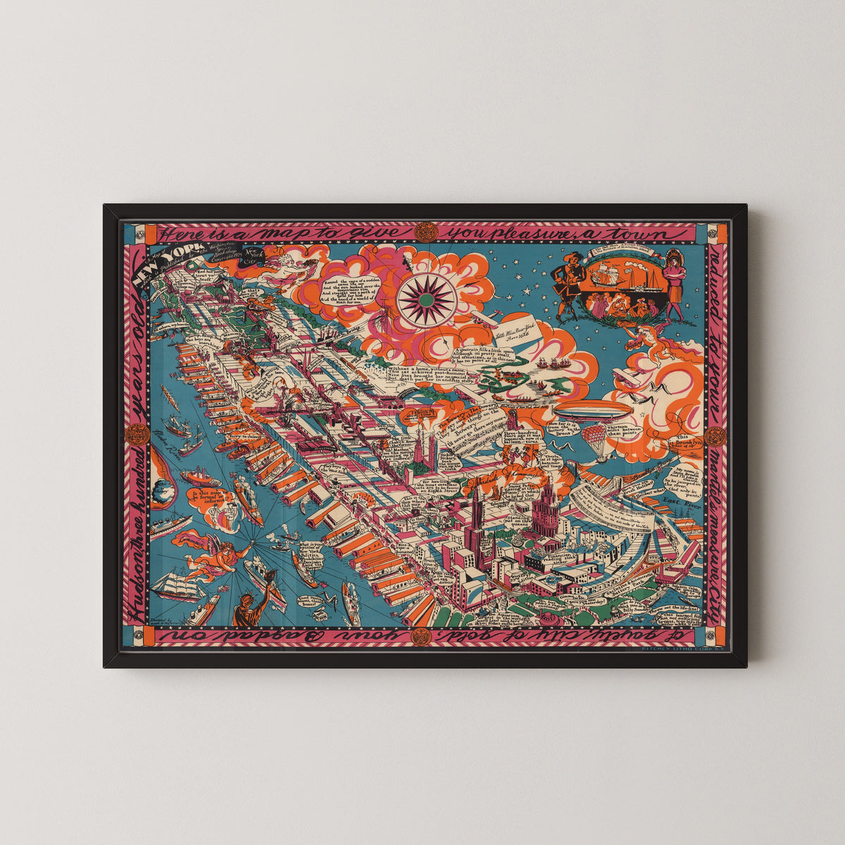 Joseph B. Platt — A Map of New York | Vintage Pictorial Map Print