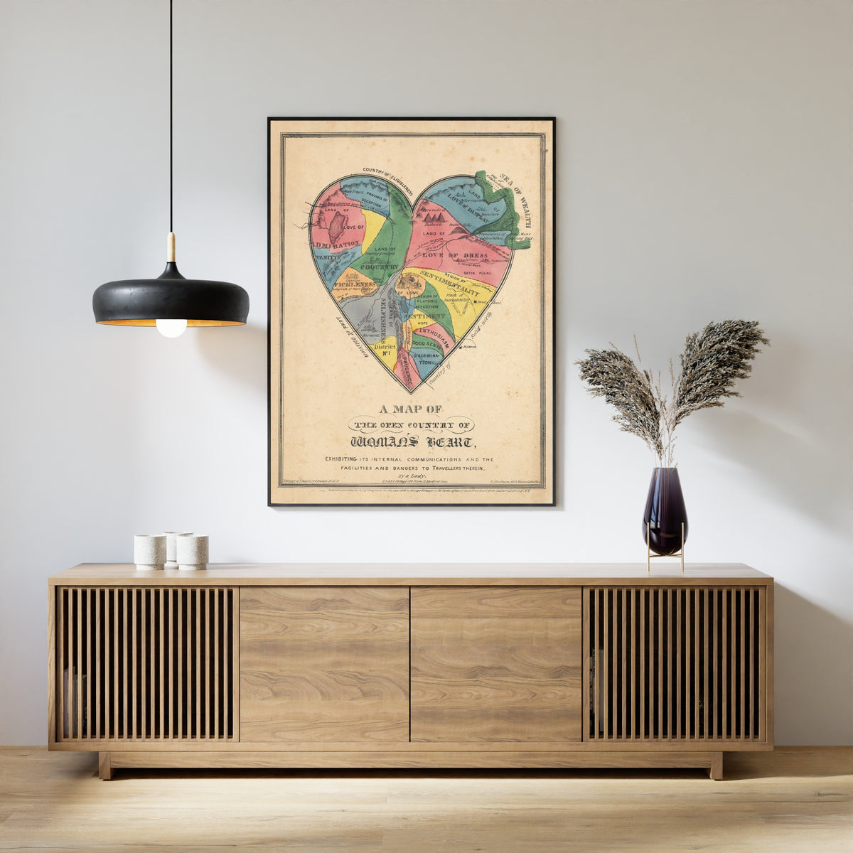E.B. & E.C. Kellogg — A Map of the Open Country of Woman's Heart | Hand-Coloured Allegorical Map Print