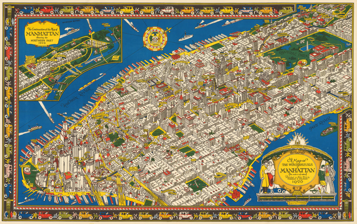 C. V. Farrow — A Map of the Wondrous Isle of Manhattan | Vintage Pictorial Map Print