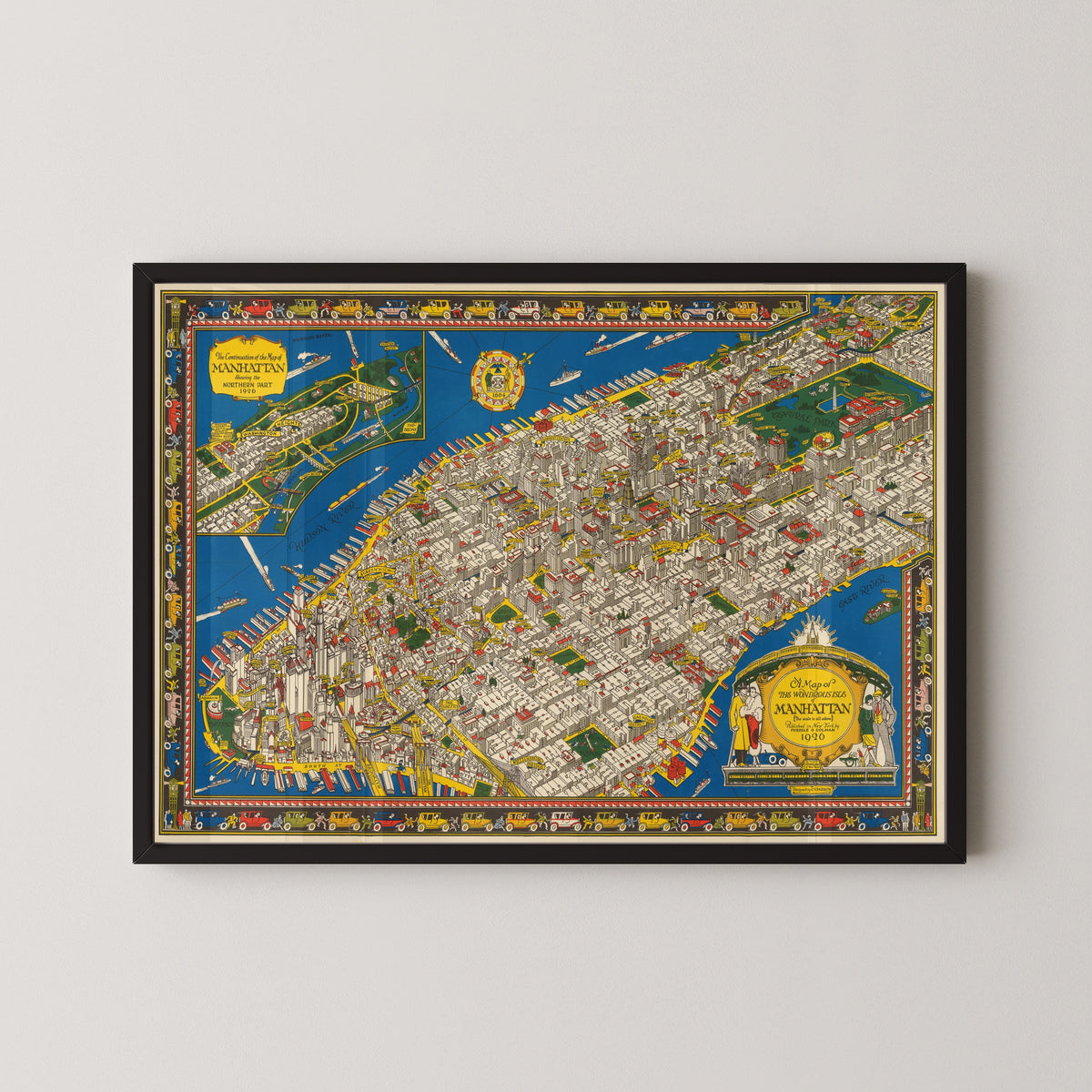 C. V. Farrow — A Map of the Wondrous Isle of Manhattan | Vintage Pictorial Map Print