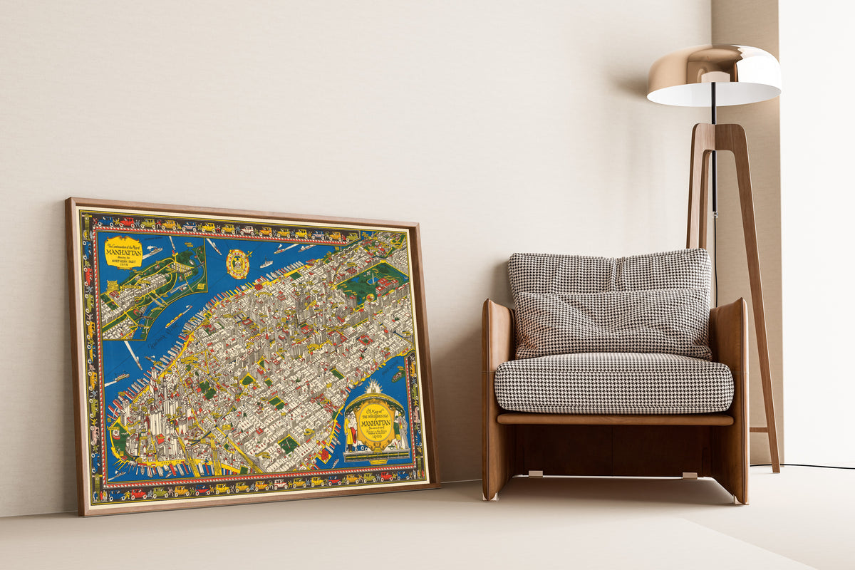 C. V. Farrow — A Map of the Wondrous Isle of Manhattan | Vintage Pictorial Map Print