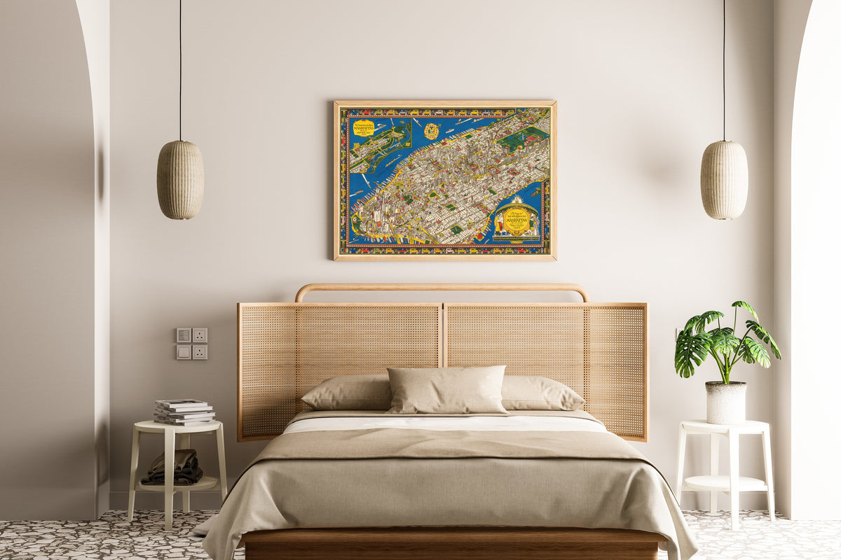C. V. Farrow — A Map of the Wondrous Isle of Manhattan | Vintage Pictorial Map Print