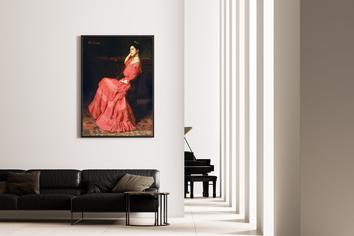A Rose by Thomas Anshutz — framed on the wall of a minimal living room