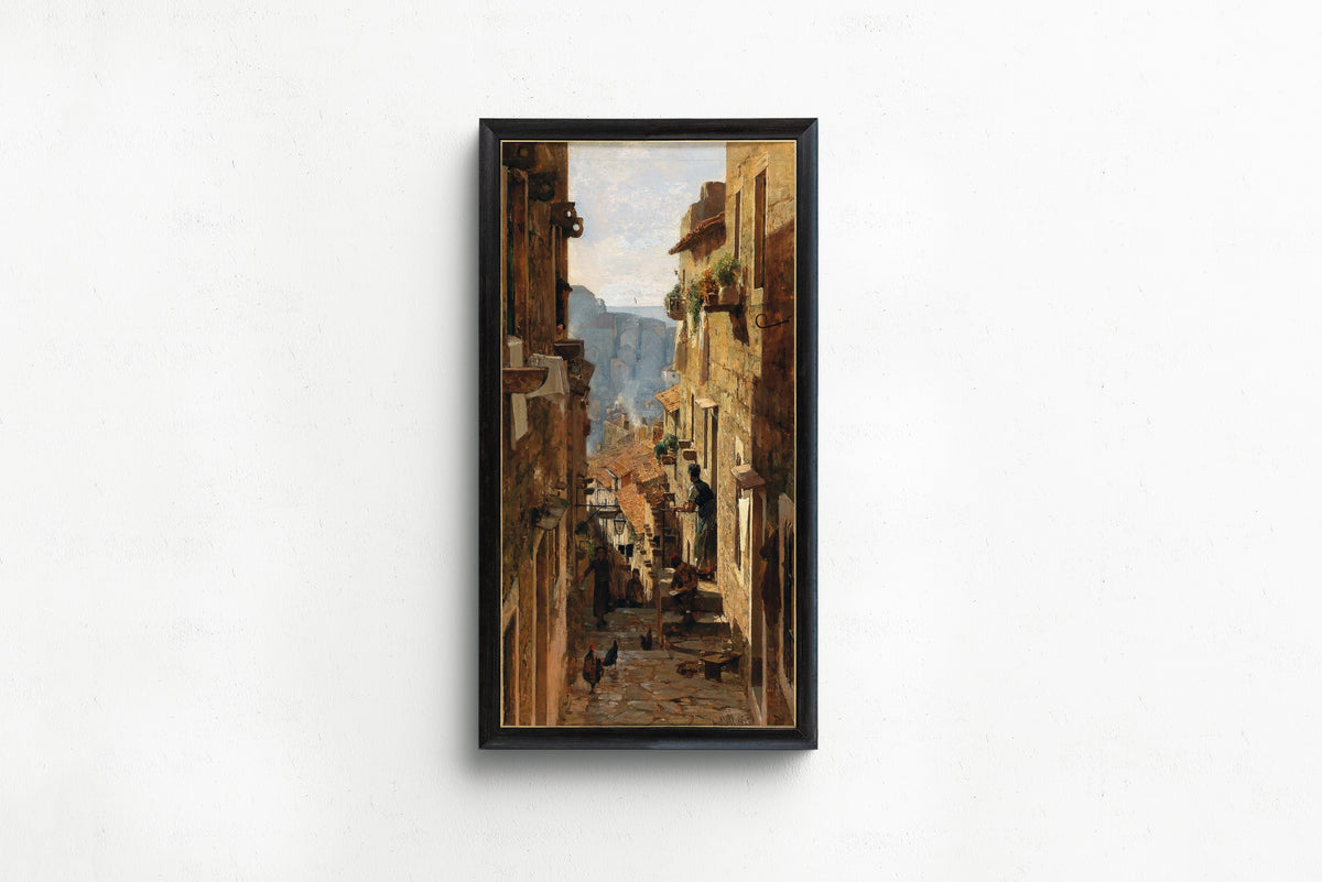 A Street in Ragusa by Carl Moll — in a slim black frame on a plain white wall