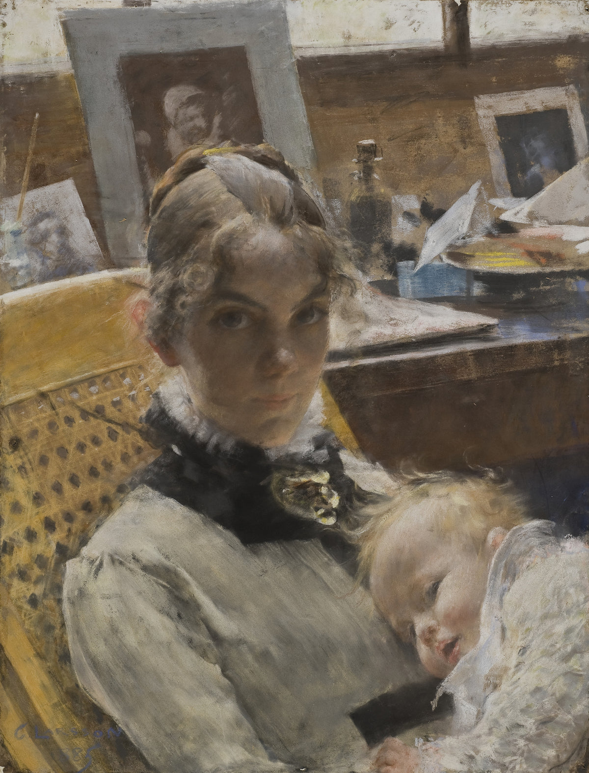 Carl Larsson — A Studio Idyll. The Artist's Wife and their Daughter | Fine Art Print