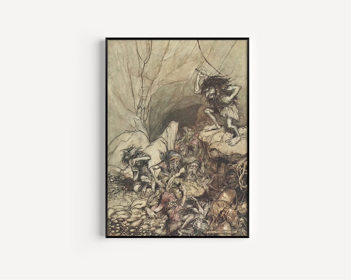 Arthur Rackham — Alberich Drives in a Band of Niblungs | Wagner Illustration Print