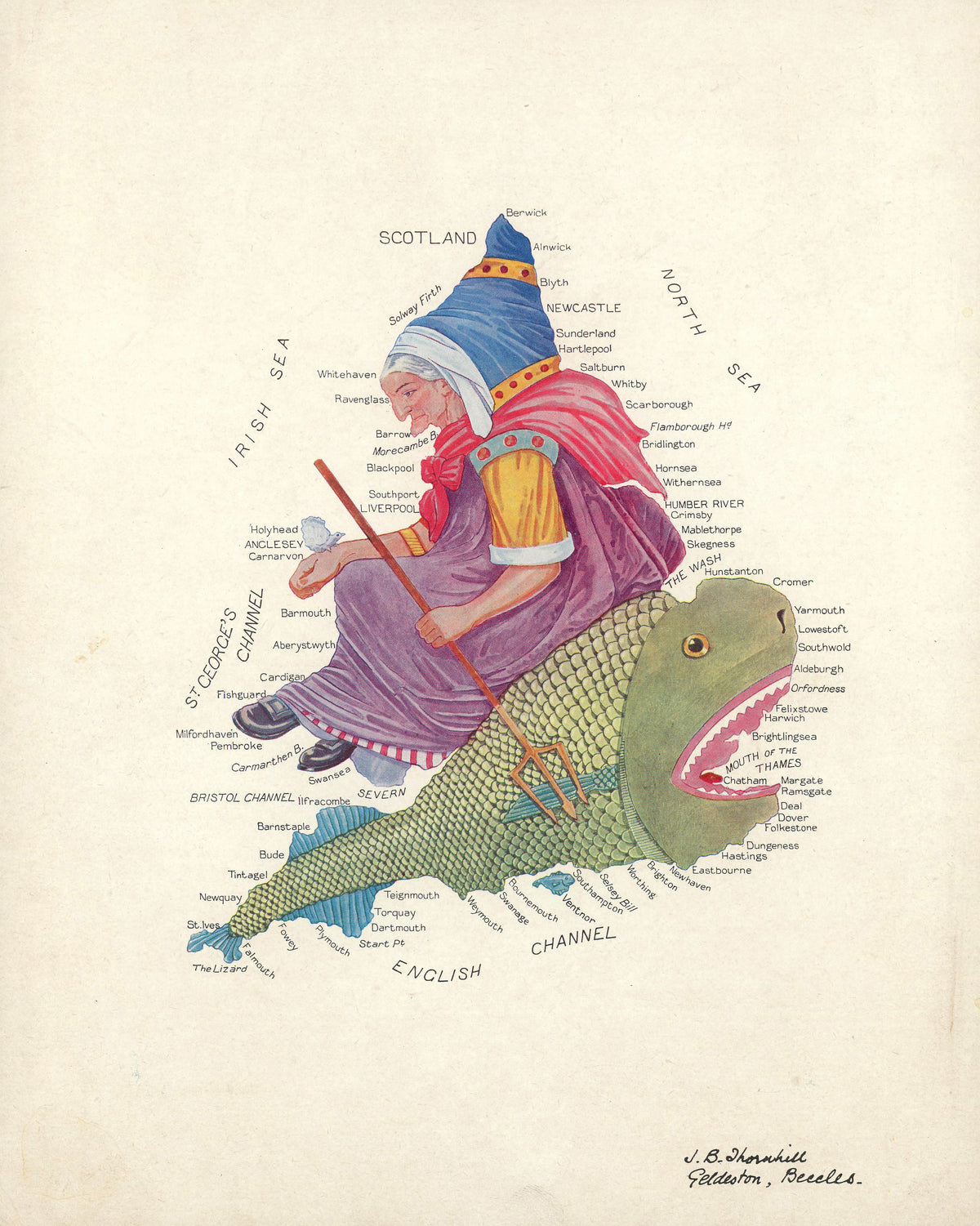 J.B. Thornhill — Allegorical Map of England and Wales | Vintage Allegorical Map Print