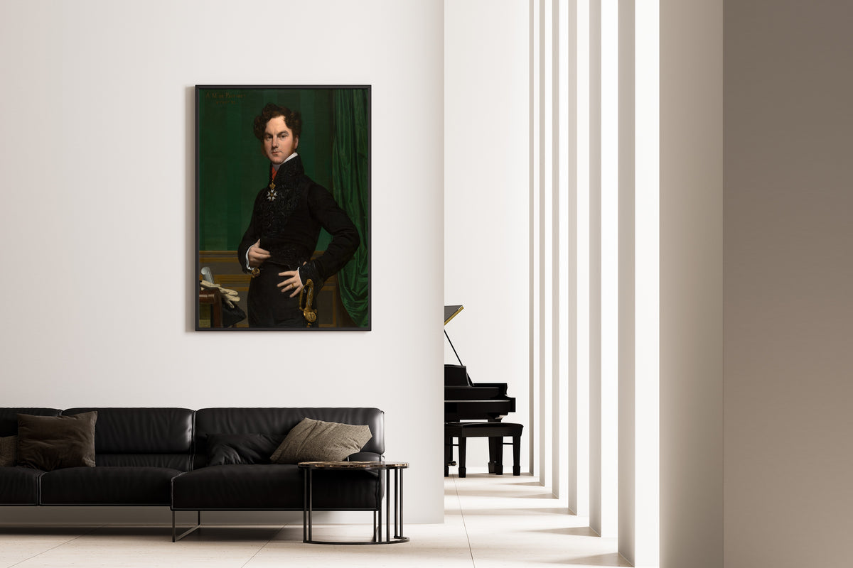 Amédée-David, the Comte de Pastoret by Jean-Auguste-Dominique Ingres — framed on the wall of a minimal living room