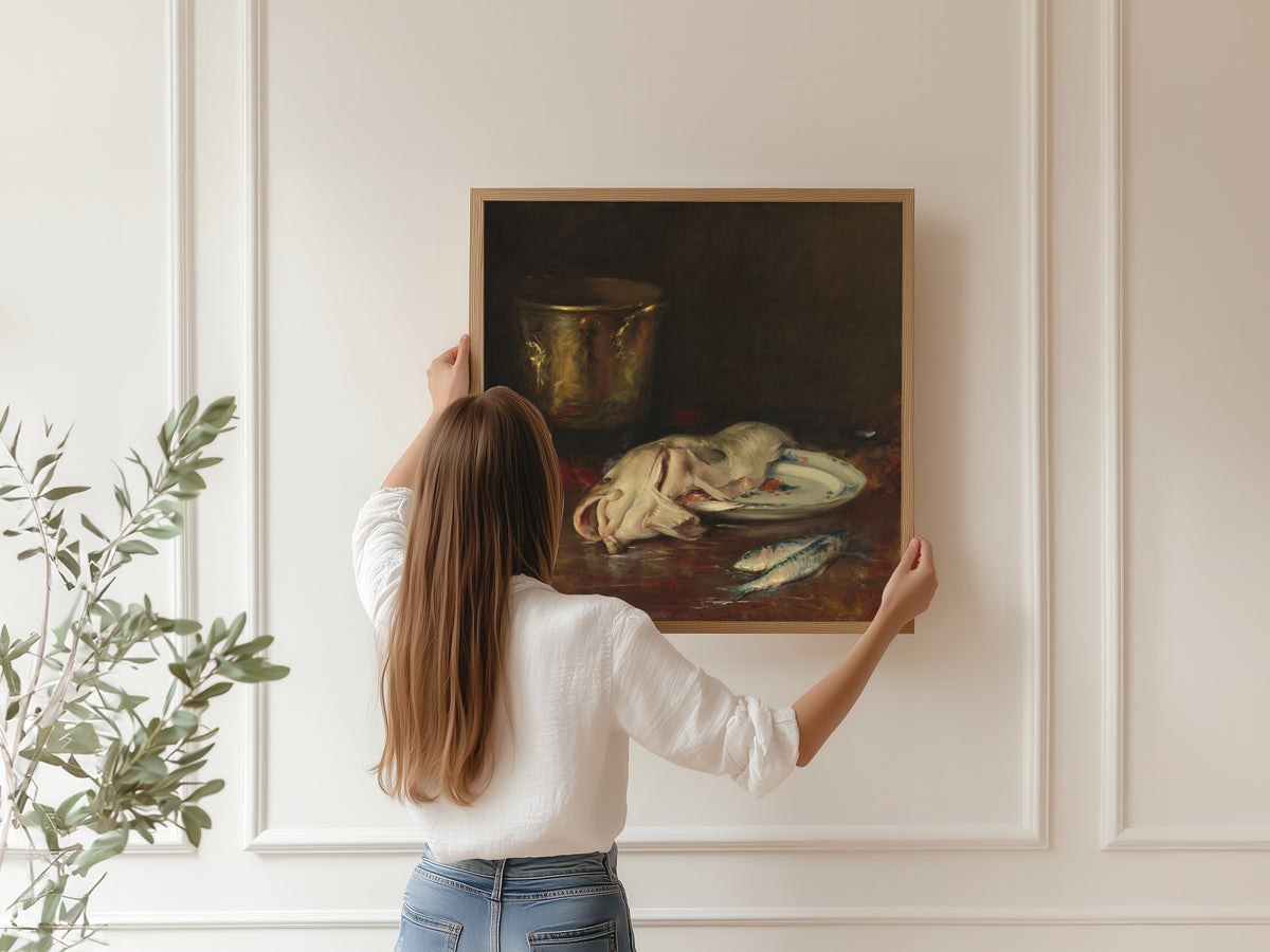 An English Cod by William Merritt Chase — shown framed on a wall