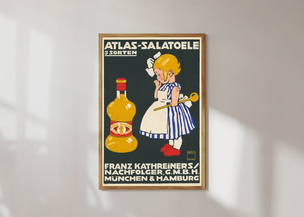 Ludwig Hohlwein — Atlas-Salatöle: 5 Sorten, München & Hamburg | Vintage Poster Print