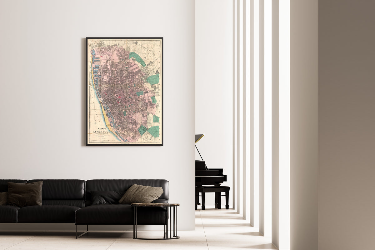 George Washington Bacon — Bacon's Map of Liverpool | Antique City Plan Print