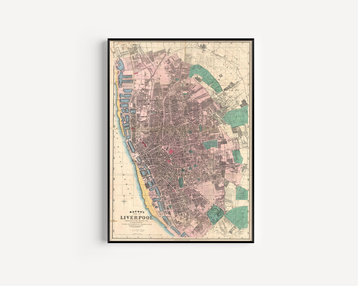 George Washington Bacon — Bacon's Map of Liverpool | Antique City Plan Print