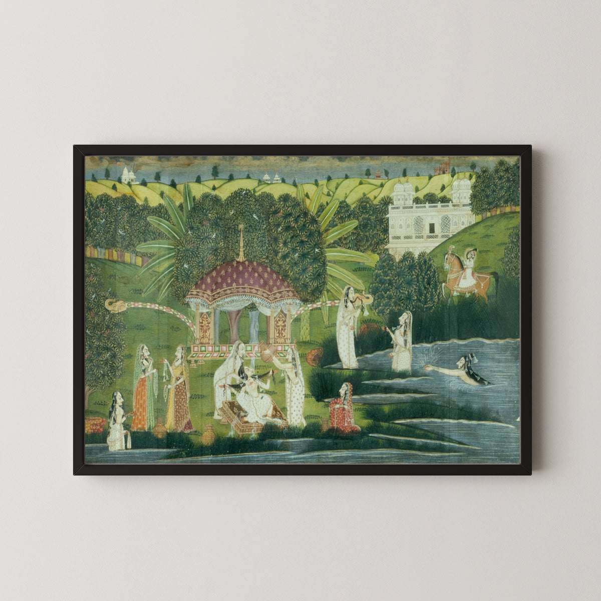 Kishangarh school — Bani Thani Bathing at Pholl Sagar Palace | Indian Miniature Painting Print