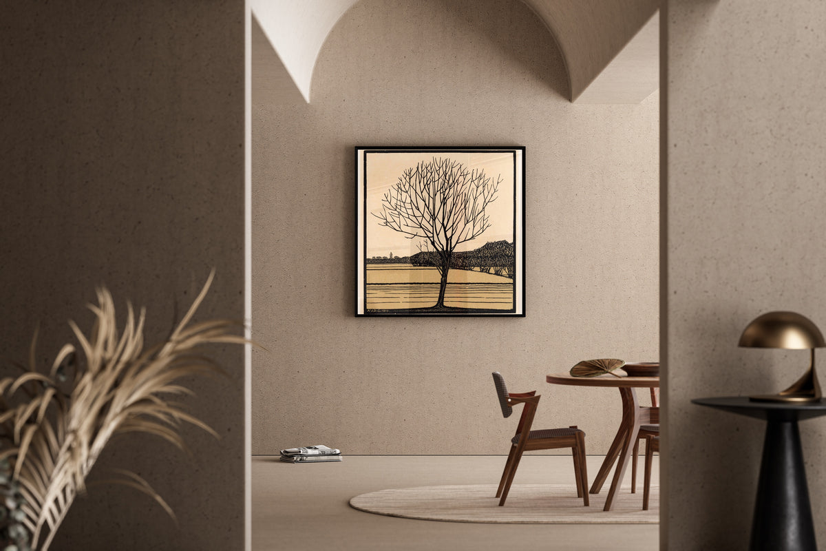 Julie de Graag — Bare Tree by Water | Woodcut Print