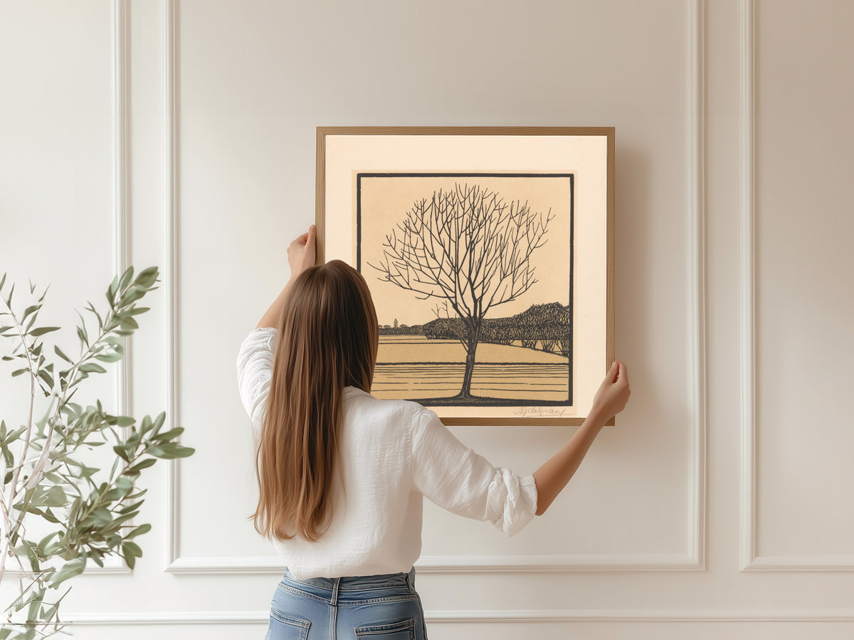 Julie de Graag — Bare Tree in Field | Woodcut Print