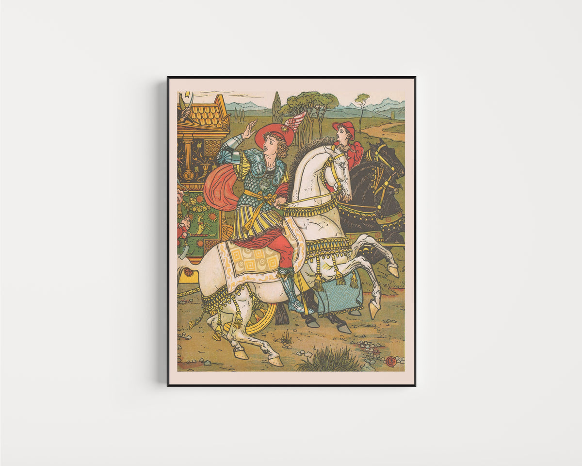 Framed art print of Beauty and the Beast: Plate 15 by Walter Crane, in a slim black frame on a plain white wall