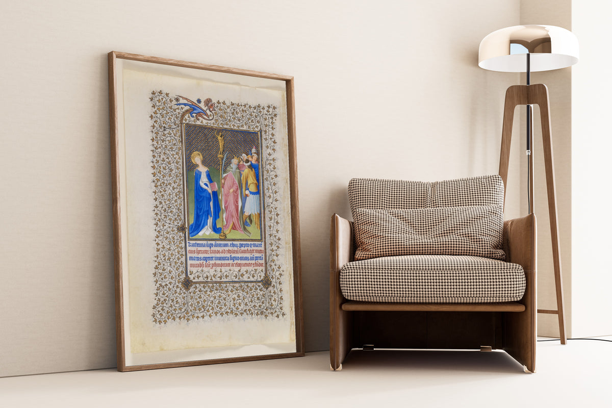 Limbourg Brothers — Belles Heures: Saint Catherine and the Emperor Maxentius | Illuminated Manuscript Print