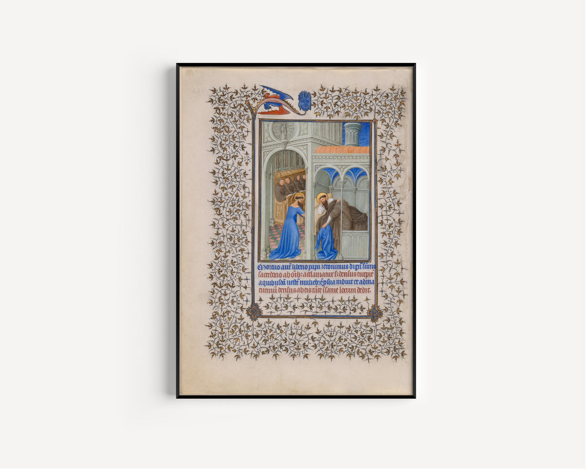 Limbourg Brothers — Belles Heures: Saint Jerome Tricked into Wearing a Woman's Dress | Illuminated Manuscript Print
